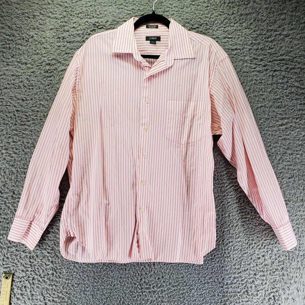 J. Crew Shirt Mens Large Pink Striped Classic Long Sleeve Button Front Cotton
